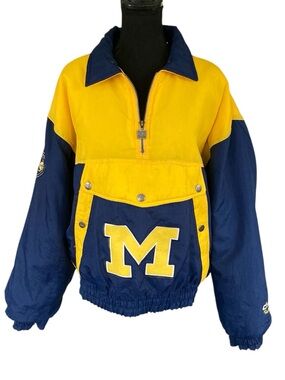 Vtg Nutmeg Michigan Wolverines Jacket Mens Sz M Pullover 1/4 Zip 90s Y2K Nylon